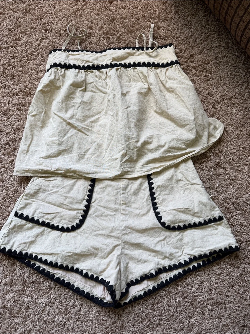 Petal & Pup Cream High Waist Shorts with Black Trim